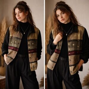 Art Teacher Textured Panel Jacket Olive Earthy Whimsigoth 90s Style‎ Women's XL